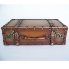 HIBO High Quality PU Leather Suitcase old looking Wood Frame classical Vintage suitcase